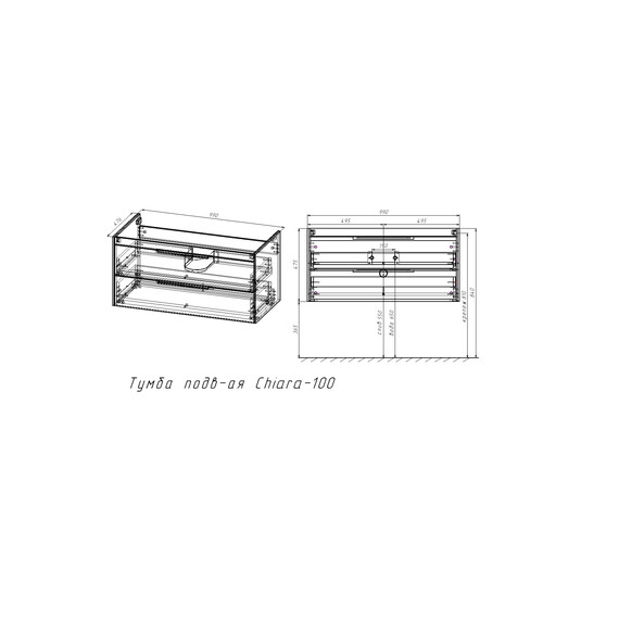 Тумба подвесная с раковиной-столешницей Vincea Кьяра 2D (Chiara 2D) 100 см VMC-2C2100TO (раковина VCB-13100W) дуб табак фото 8