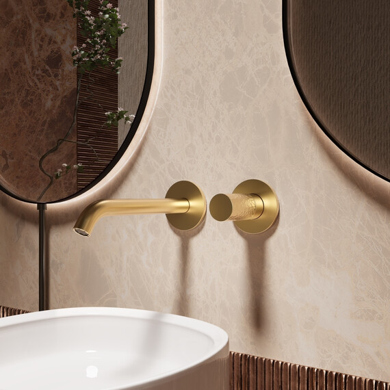 Смеситель для раковины настенный Vincea Аура (Aura) VBFW-6AU1BG (со скрытой частью) брашированное золото фото 2