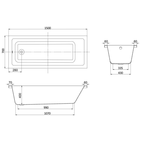 Ванна акриловая Aquatek Тея 150x70 см TEI150-0000001 фото 5