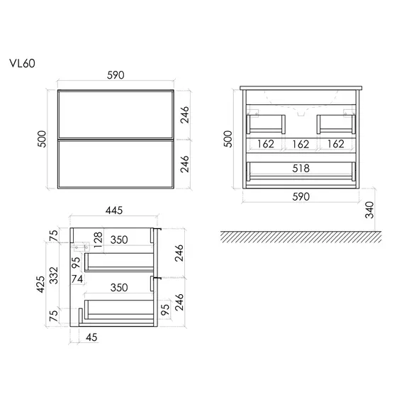 Тумба подвесная с раковиной Sancos Вельта (Velta) 60 см VL60WG (раковина Element CN6073MB, столешница TT60A1X) тёплый серый фото 15