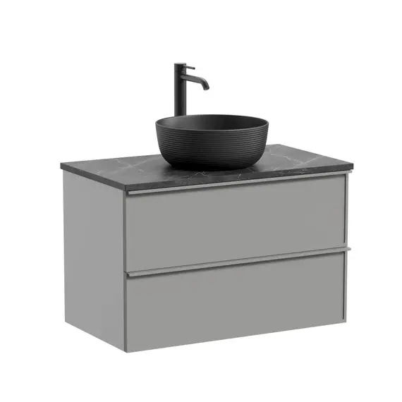 Тумба подвесная с раковиной Sancos Вельта (Velta) 80 см VL80WG (раковина Element CN6073MB, столешница TT80A1X) тёплый серый фото 4