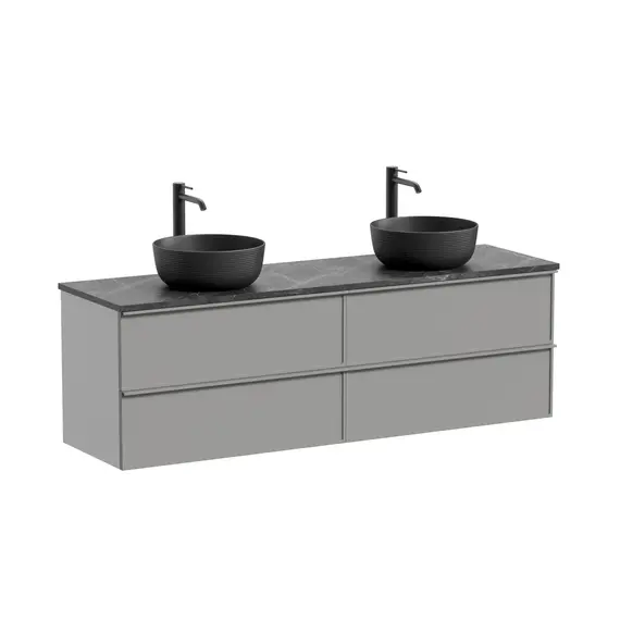 Тумба подвесная с раковиной Sancos Вельта (Velta) 160 см VL80WG (раковины Element CN6073MB, столешница TT160A1X) тёплый серый фото 4