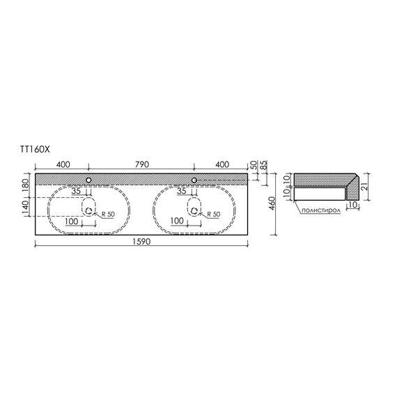 Тумба подвесная с раковиной Sancos Вельта (Velta) 160 см VL80WG (раковины Element CN6073MB, столешница TT160A1X) тёплый серый фото 14
