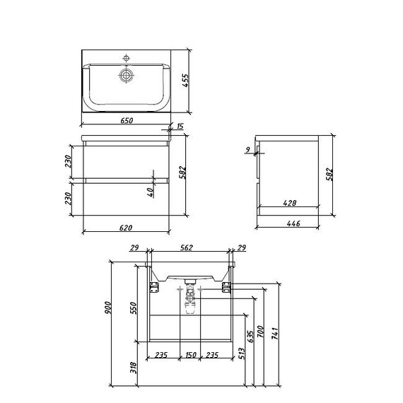 Тумба подвесная с раковиной Caprigo Форте 65 см 36110-SF027 фото 5