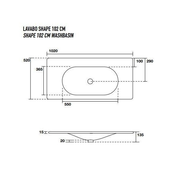 Раковина врезная на столешницу Kerasan Shape 102 см 547001*1 фото 7