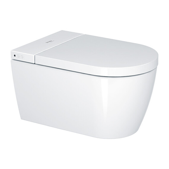 Инсталляция с подвесным безободковым унитазом Duravit Starck F Plus с сиденьем Sensowash Pro и клавишей смыва белое стекло (покрытие Hygieneglaze) фото 3