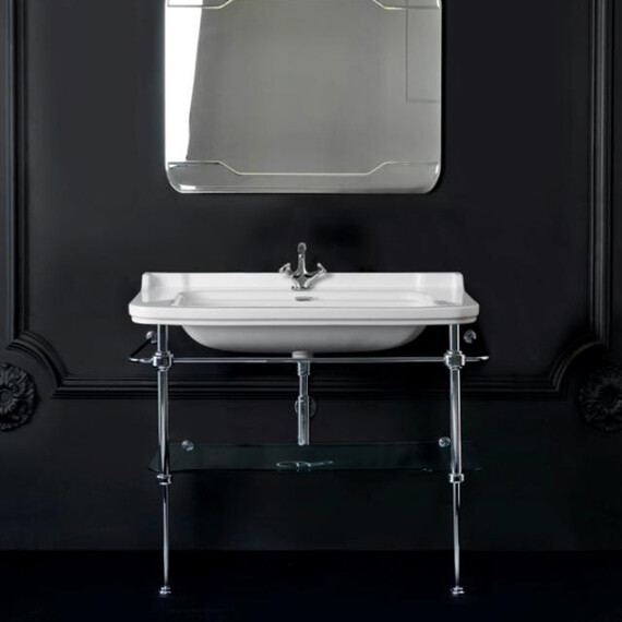 Раковина с консолью Kerasan Waldorf 120 см 4144K1bi/cr*1 (консоль 9203K1cr) белый/хром фото 