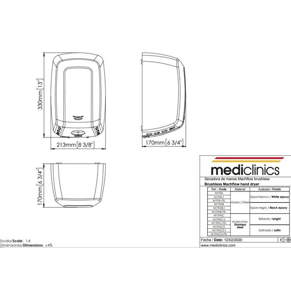 Сушилка для рук Mediclinics Machflow M19ACS, цвет нержавеющая сталь фото 2