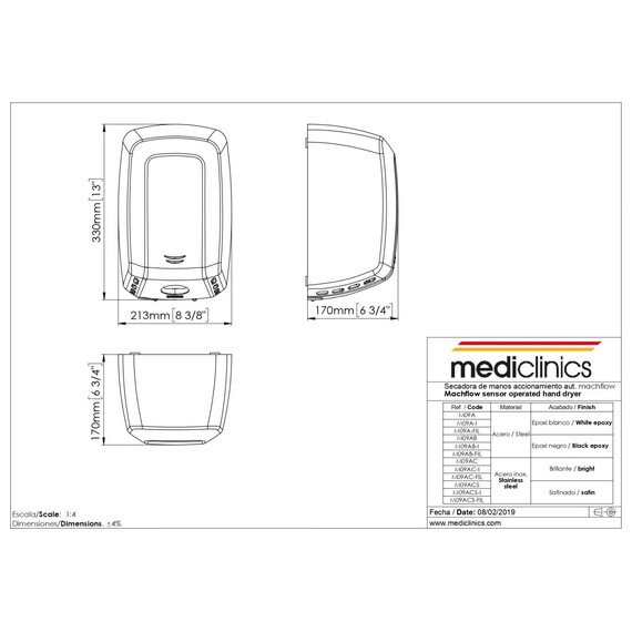 Сушилка для рук Mediclinics Machflow M09ACS, цвет нержавеющая сталь фото 2