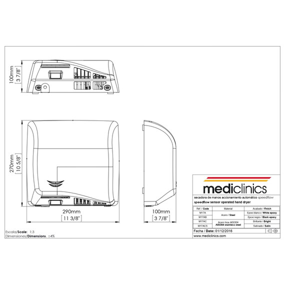 Сушилка для рук Mediclinics Speedflow M17ACS, цвет нержавеющая сталь фото 2