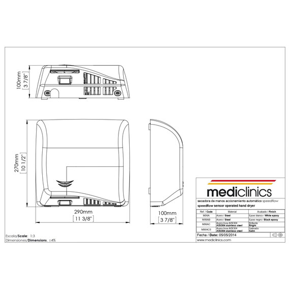 Сушилка для рук Mediclinics Speedflow M06ACS, цвет нержавеющая сталь фото 2