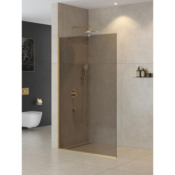 Душевая перегородка Cezares 120 см LIBERTA-L-1-TB-120-BR-BORO (телескопический кронштейн, стекло 8 мм) брашированное золото/тонированное фото 2