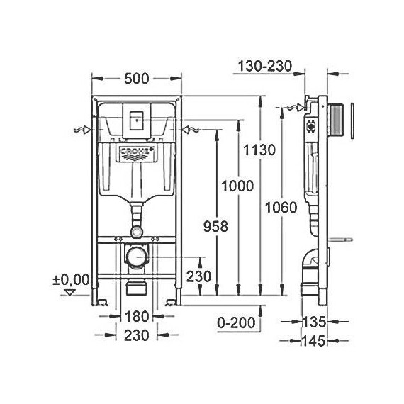 Инсталляция с подвесным унитазом комплект: Grohe Rapid SL 38772001 (КРАНЫ ЛАТУННЫЕ) с подвесным безободковым унитазом BelBagno Colorato BB062CHR-MB сиденье микролифт, крепление, кнопка смыва чёрная матовая 38732KF0 фото 21