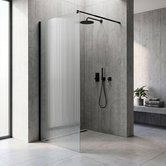 Душевая перегородка Loranto Walk-in 90 см CS-Z02B-90 (стекло 8 мм) чёрный матовый/рифленое фото 