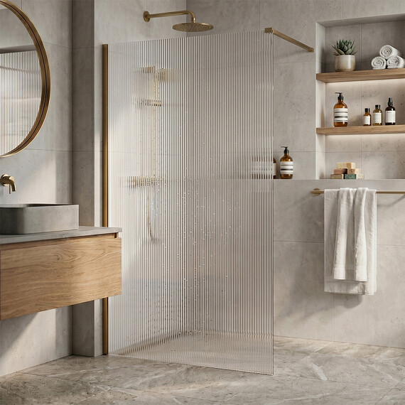 Душевая перегородка Loranto Walk-in 110 см CS-Z02G-110 (стекло 8 мм) брашированное золото/рифленое фото 