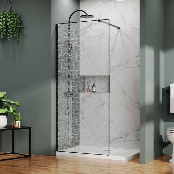 Душевая перегородка Azario Walk-in 120 см AZ-275-120-MB-CBR (стекло 13 мм) чёрный матовый/битое стекло фото 
