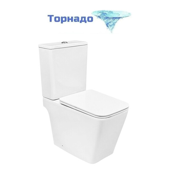 Унитаз-компакт безободковый Azario Бризо AZ-2905T с тонкой крышкой микролифт (Система смыва Торнадо) фото 