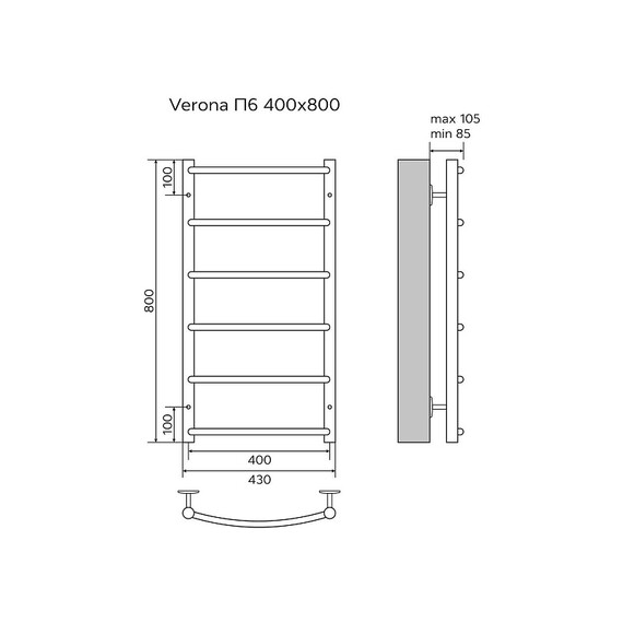 Полотенцесушитель водяной Azario Верона П6 400x800 мм AZ04148 фото 5