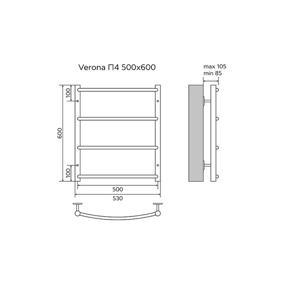 Полотенцесушитель водяной Azario Верона П4 500x600 мм AZ04156 фото 5