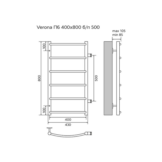 Полотенцесушитель водяной Azario Верона П6 400x800 мм AZ04548 фото 5