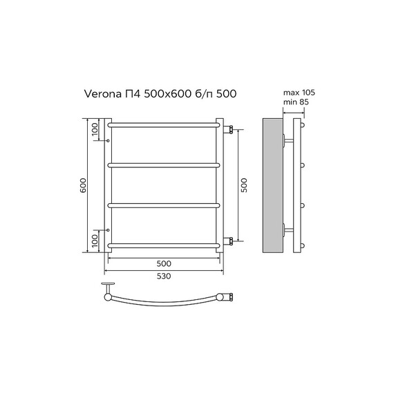 Полотенцесушитель водяной Azario Верона П4 500x600 мм AZ04556 фото 5