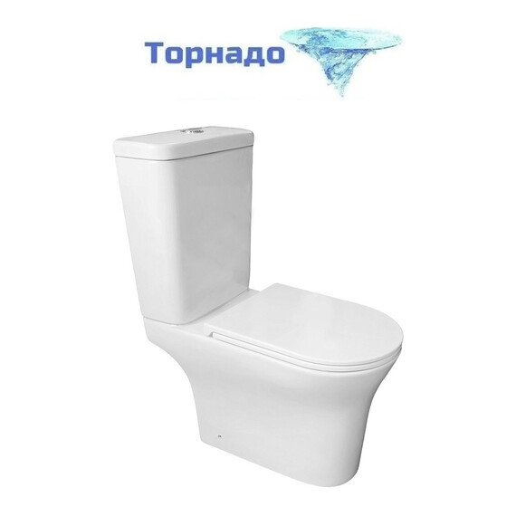 Унитаз-компакт безободковый Azario Меншен AZ-2142A-UQ3 с тонкой крышкой микролифт (Система смыва Торнадо) фото 