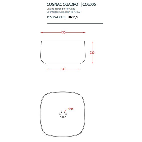 Раковина-чаша ArtCeram Cognac 43 см COL006 42 00, petrolio фото 2