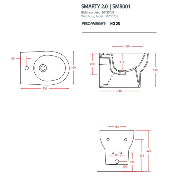 Биде подвесное ArtCeram Smarty SMB001 01 00 фото 5