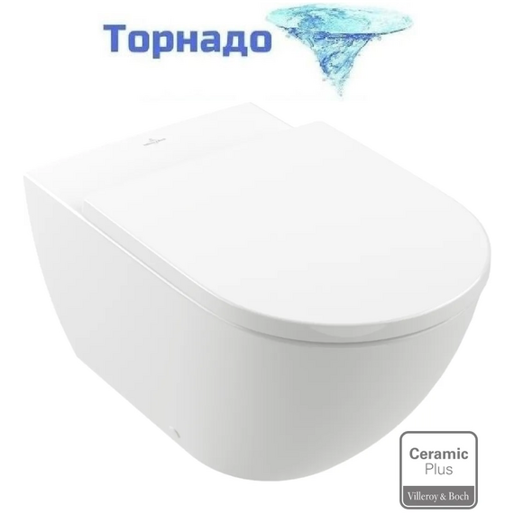 Унитаз приставной безободковый Villeroy & Boch Subway 3.0 4671T0R1 CeramicPlus (система смыва Торнадо) фото 