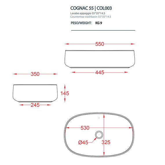Раковина-чаша ArtCeram Cognac 55 см COL003 01 34 фото 2