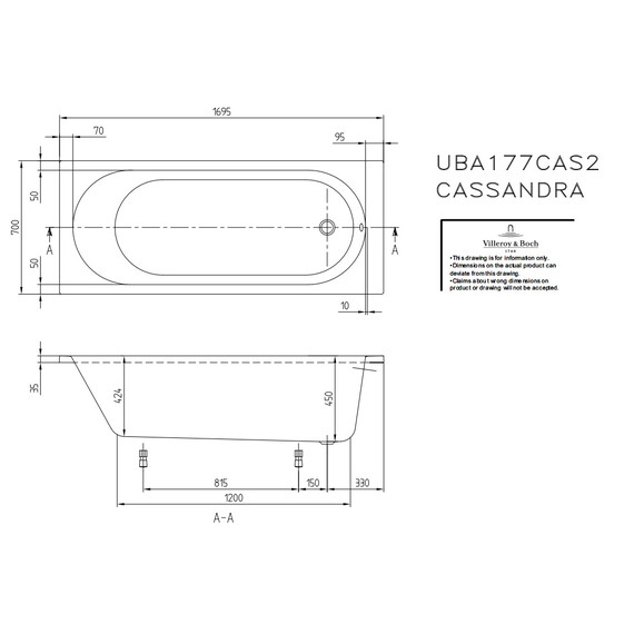 Ванна акриловая Villeroy & Boch O.Novo 170х70 см UBA177CAS2V-01 фото 3