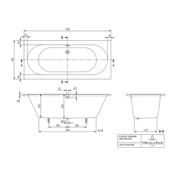 Ванна акриловая Villeroy & Boch O.Novo 180х80 см UBA180CAS2V-01 фото 3