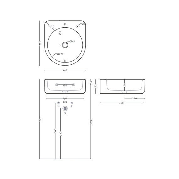 Раковина подвесная ArtCeram Wonder 44 см WNL004 01 34 фото 4