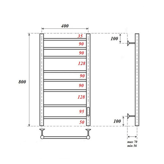 Полотенцесушитель электрический Apextermo Стелла П8 400x800 мм ST00184MD (скрытое подключение) медь фото 5