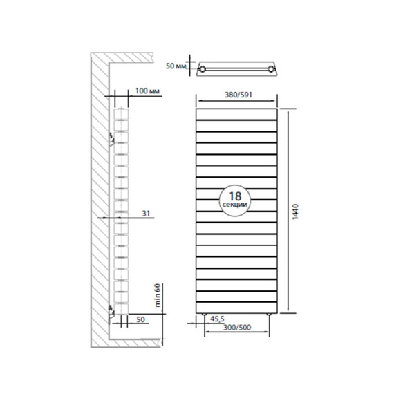 Вертикальный радиатор Royal Thermo PianoForte Tower Silver Satin 590x1440 мм (18 секций) фото 3