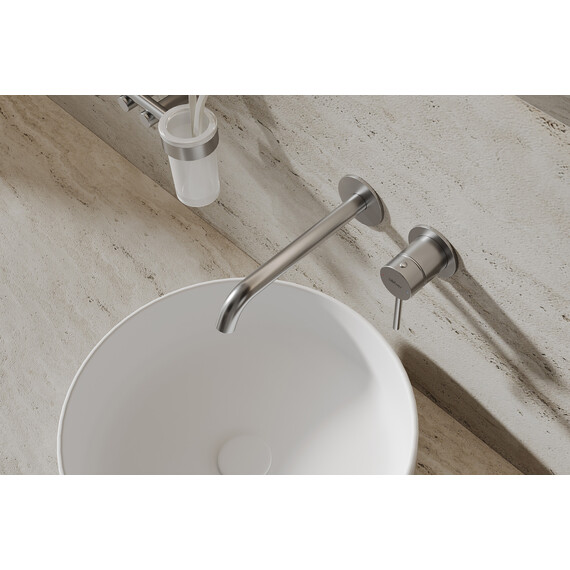 Смеситель для раковины настенный Abber Wasser Kreis 316 AF8112BST-M (со скрытой частью) брашированная сталь фото 2