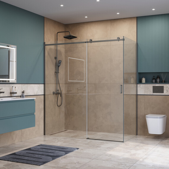 Душевое ограждение BelBagno 180x80 см SOFT_CLOSE-2-AH-1-180/80-C-GM (стекло 8 мм) оружейная сталь/прозрачное фото 3