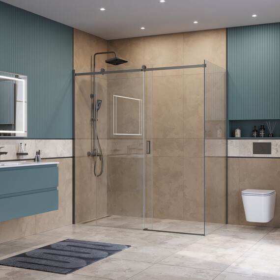 Душевое ограждение BelBagno 180x80 см SOFT_CLOSE-2-AH-1-180/80-C-GM (стекло 8 мм) оружейная сталь/прозрачное фото 8