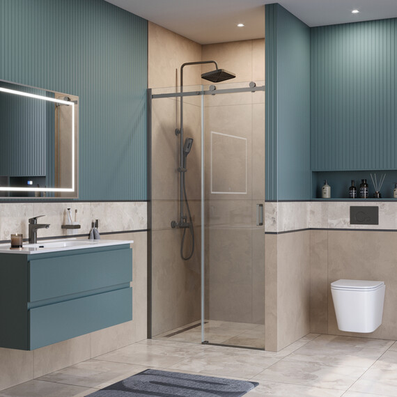 Душевая дверь BelBagno 100 см SOFT_CLOSE-2-BF-1-100-C-GM (стекло 8 мм) оружейная сталь/прозрачное фото 3