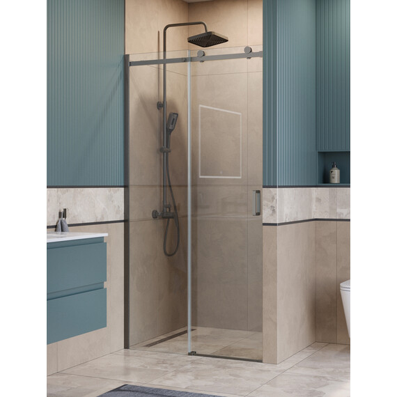 Душевая дверь BelBagno 110 см SOFT_CLOSE-2-BF-1-110-C-GM (стекло 8 мм) оружейная сталь/прозрачное фото 