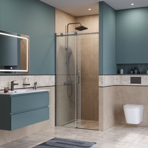 Душевая дверь BelBagno 110 см SOFT_CLOSE-2-BF-1-110-C-GM (стекло 8 мм) оружейная сталь/прозрачное фото 6