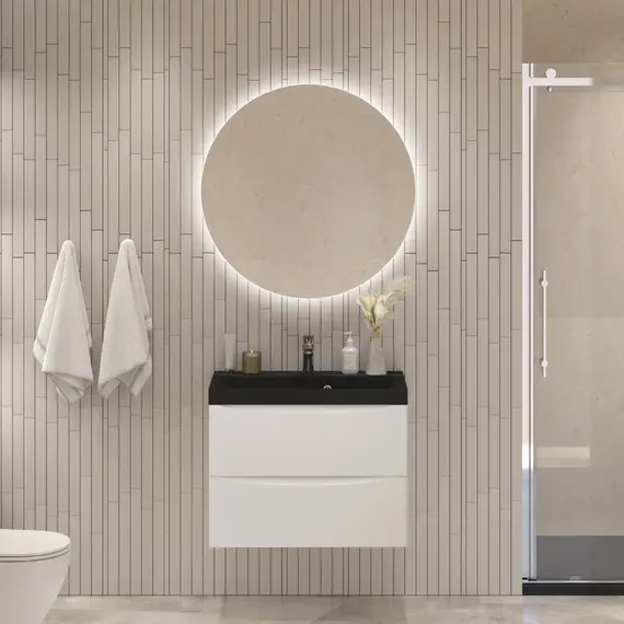 Тумба подвесная с раковиной BelBagno 60 см MARINO-600-2C-SO-BO-P (раковина BB600/450-LV-ART-AST-NERO) Bianco Opaco фото 9