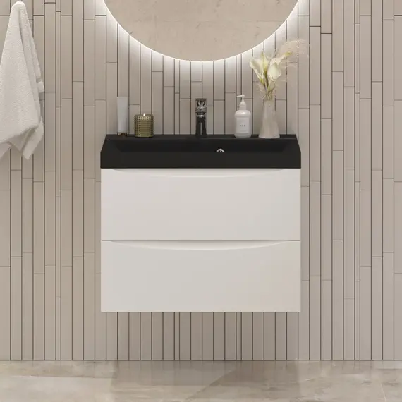 Тумба подвесная с раковиной BelBagno 60 см MARINO-600-2C-SO-BO-P (раковина BB600/450-LV-ART-AST-NERO) Bianco Opaco фото 8