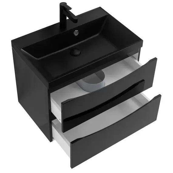 Тумба подвесная с раковиной BelBagno 60 см MARINO-600-2C-SO-NL-P (раковина BB600/450-LV-ART-AST-NERO) Nero Lucido фото 6