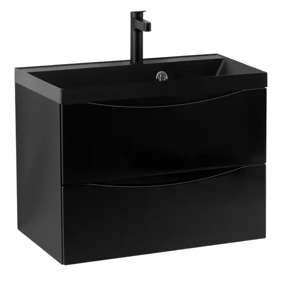 Тумба подвесная с раковиной BelBagno 60 см MARINO-600-2C-SO-NL-P (раковина BB600/450-LV-ART-AST-NERO) Nero Lucido фото 