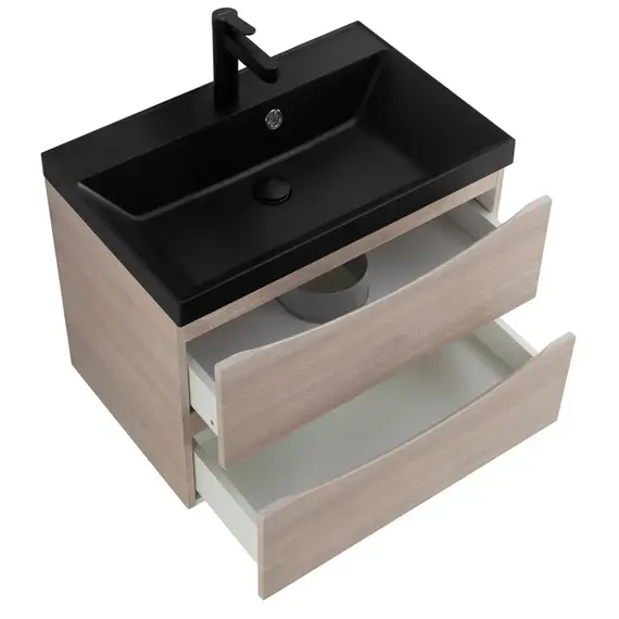 Тумба подвесная с раковиной BelBagno 60 см MARINO-600-2C-SO-RG-P (раковина BB600/450-LV-ART-AST-NERO) Rovere Grigio фото 5