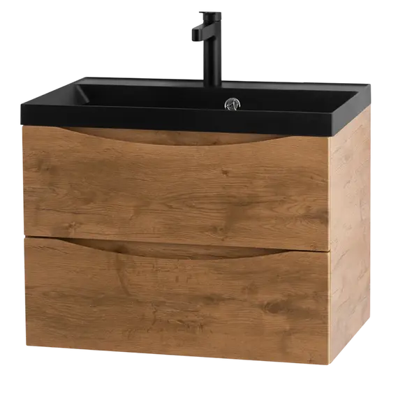Тумба подвесная с раковиной BelBagno 60 см MARINO-600-2C-SO-RN-P (раковина BB600/450-LV-ART-AST-NERO) Rovere Nature фото 