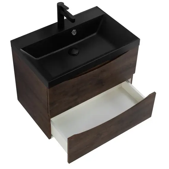 Тумба подвесная с раковиной BelBagno 60 см MARINO-600-2C-SO-RW-P (раковина BB600/450-LV-ART-AST-NERO) Rovere Moro фото 4