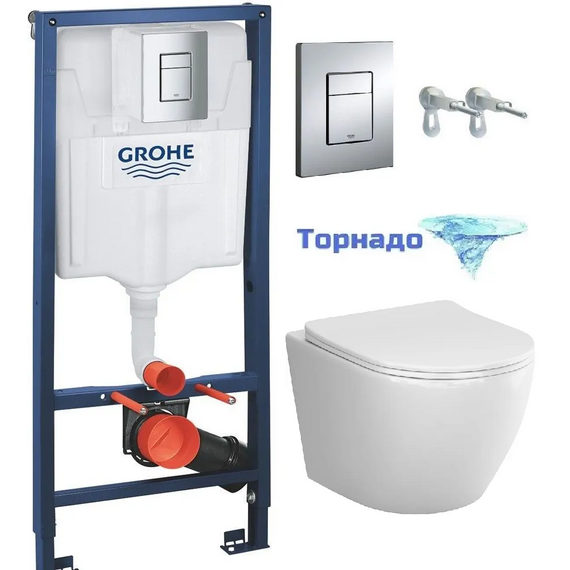 Инсталляция с подвесным унитазом комплект: Grohe Rapid SL 38772001 с подвесным унитазом AM.PM Like C801900SC сиденье микролифт, крепление, кнопка смыва хром (система смыва Торнадо) фото 