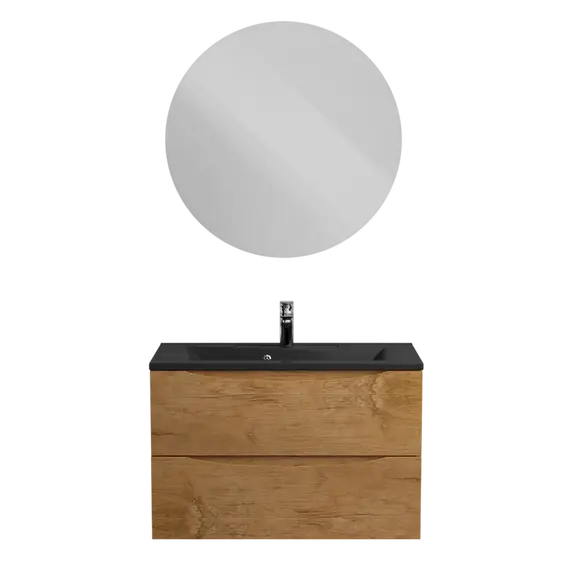 Тумба подвесная с раковиной BelBagno 80 см MARINO-800-2C-SO-RN-P (раковина BB800/450-LV-ART-PR-NERO) Rovere Nature фото 9